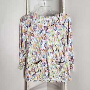 J.Jill top womens XS petite watercolor pocket scoopneck long sleeve